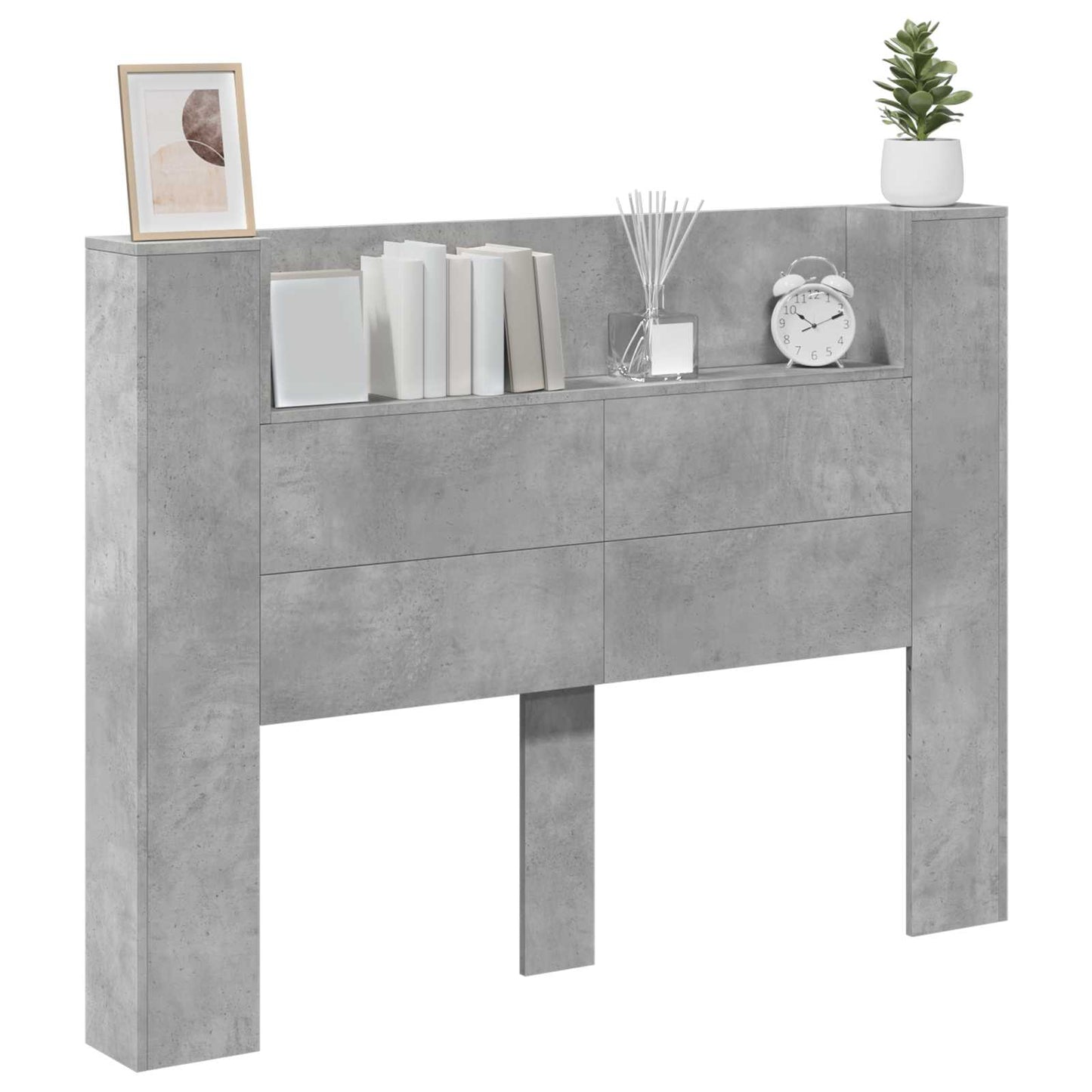 vidaXL Storage Headboard with LED Concrete Grey Engineered Wood 3