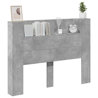 vidaXL Storage Headboard with LED Concrete Grey Engineered Wood 3