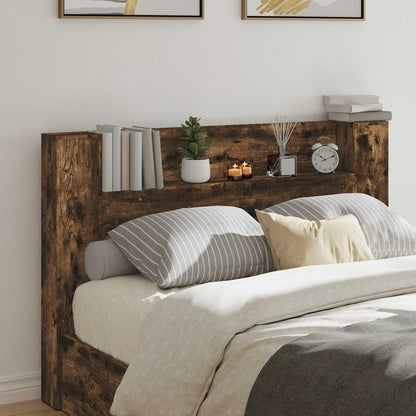 Storage Headboard with LED Engineered Wood 160 cm Smoked oak