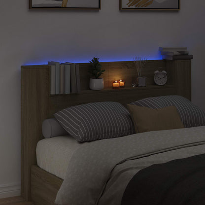 vidaXL Storage Headboard with LED Sonoma Oak Engineered Wood 4