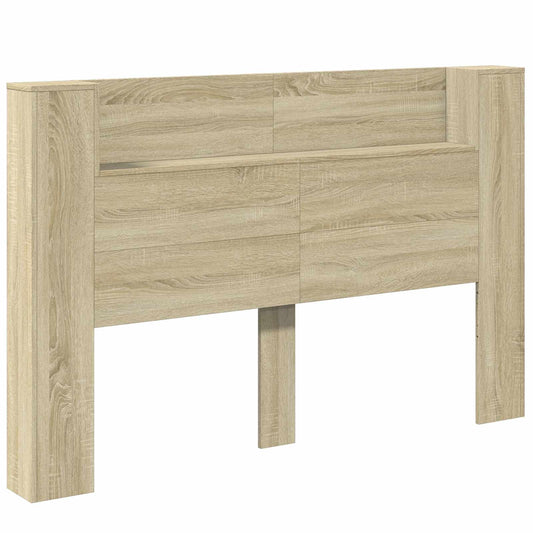 The storage headboard with LED in Sonoma Oak engineered wood, shown from the front