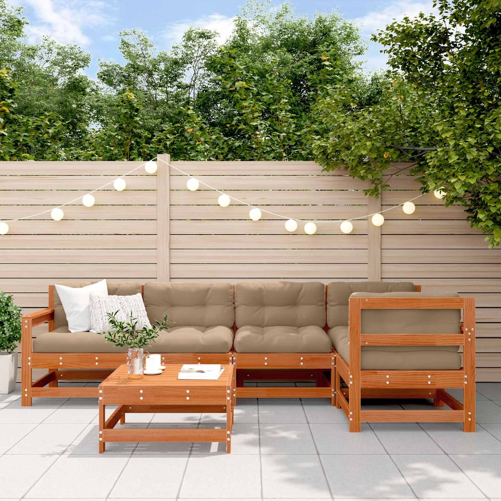 Garden Lounge Set 6 pcs Solid Pine Wood Wax brown