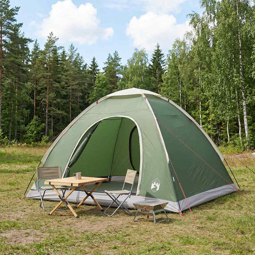 vidaXL Camping Tent 4-Person Green 185T Polyester with PU coating 1