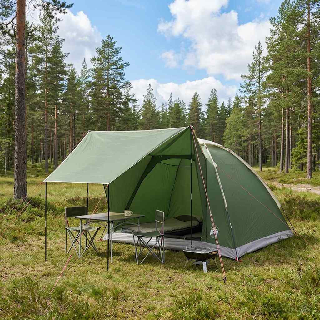 vidaXL Camping Tent 4-Person Green Polyester and Steel 1