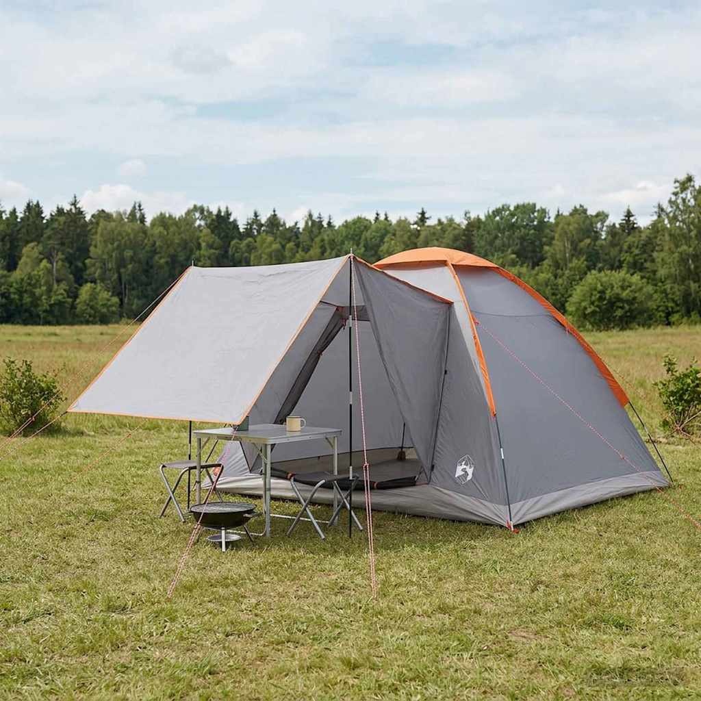 vidaXL Camping Tent 4-Person Grey and Orange Polyester and Steel 1