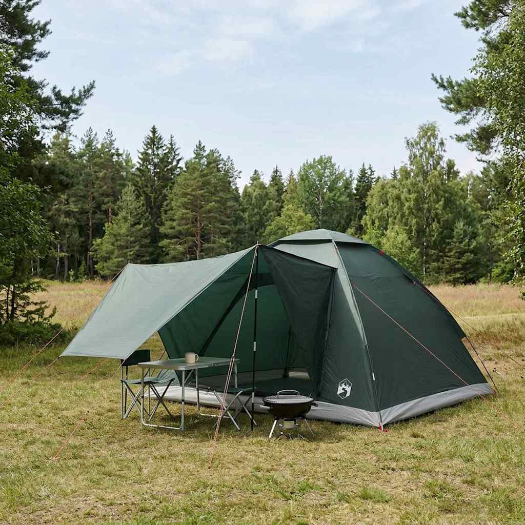 vidaXL Camping Tent 4-Person Army Green Polyester and Steel 1
