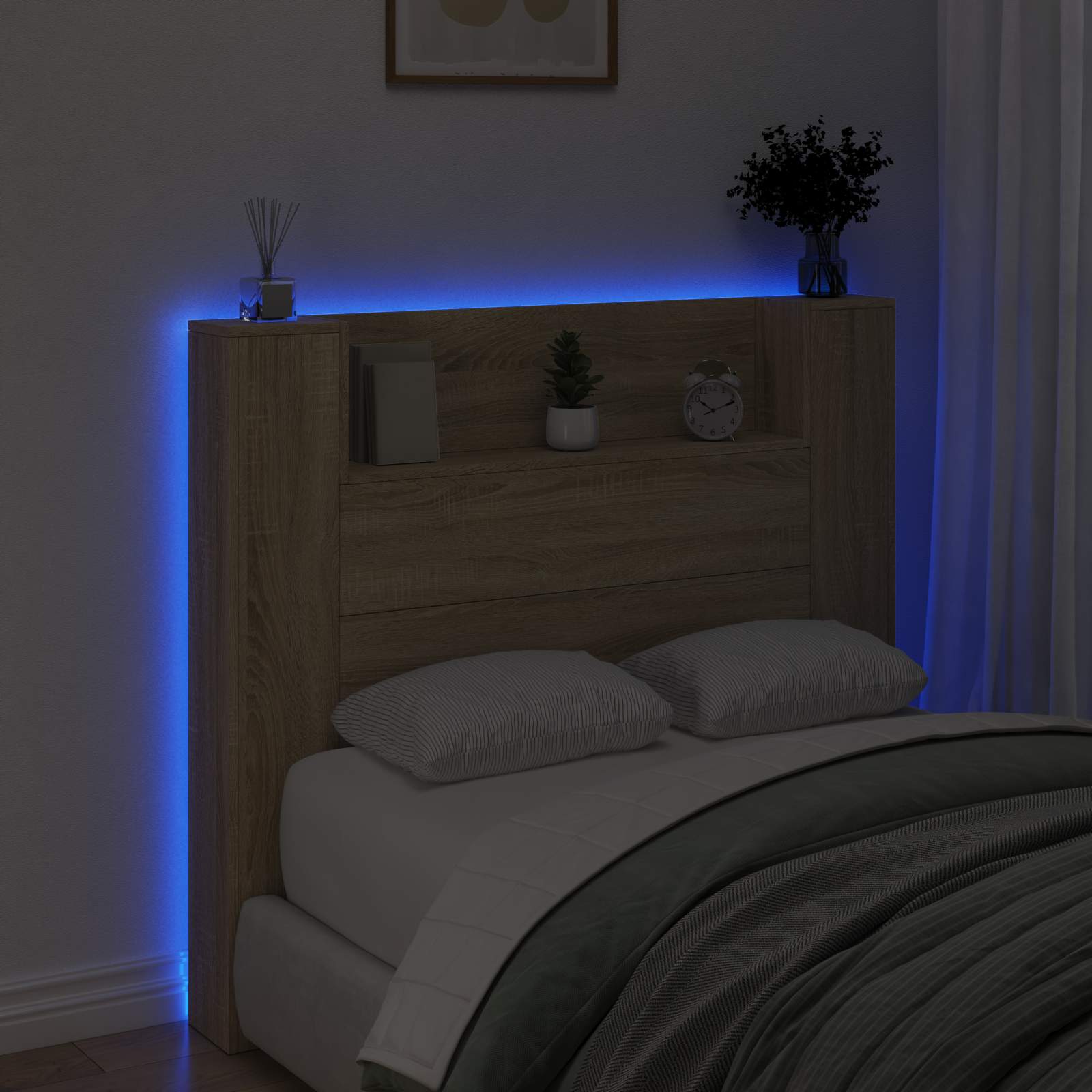 vidaXL Headboard Cabinet with LED Sonoma Engineered Wood 4