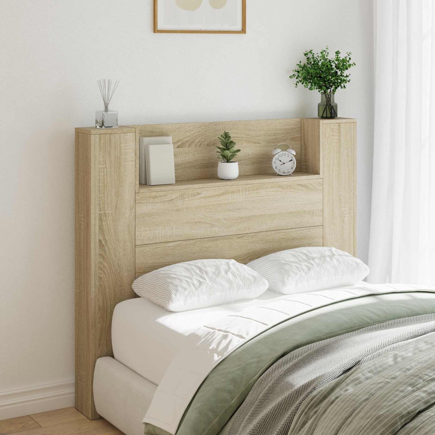 vidaXL Headboard Cabinet with LED Sonoma Engineered Wood 1