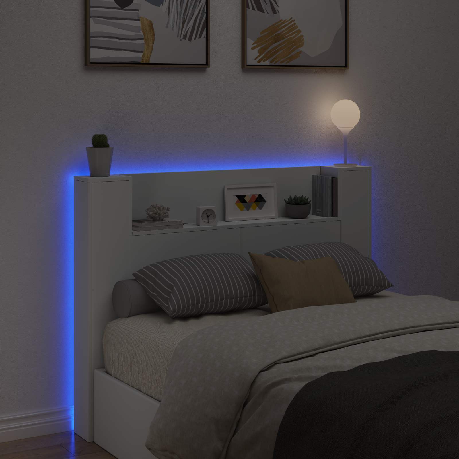 vidaXL Headboard Cabinet with LED White Engineered Wood 4