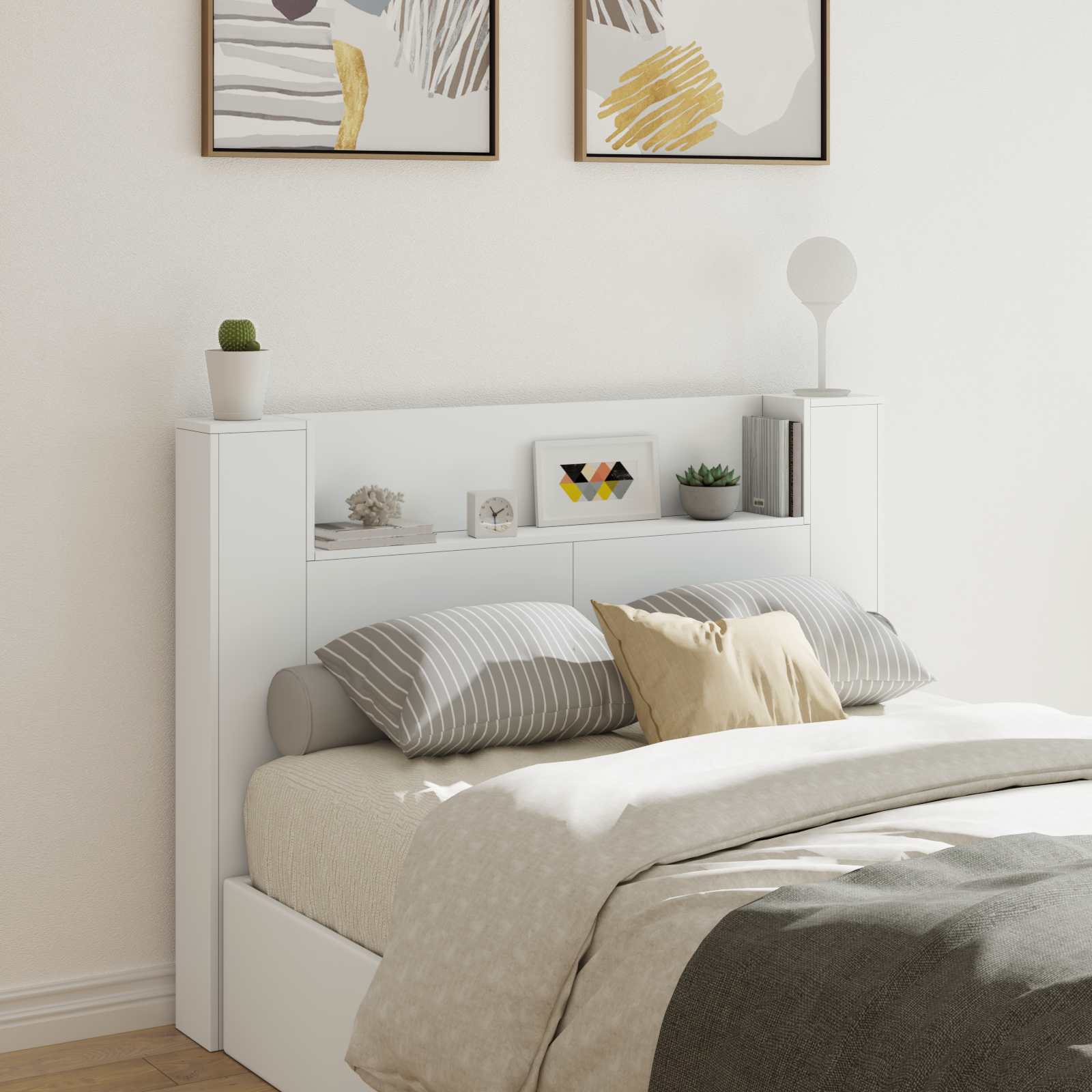 vidaXL Headboard Cabinet with LED White Engineered Wood 1