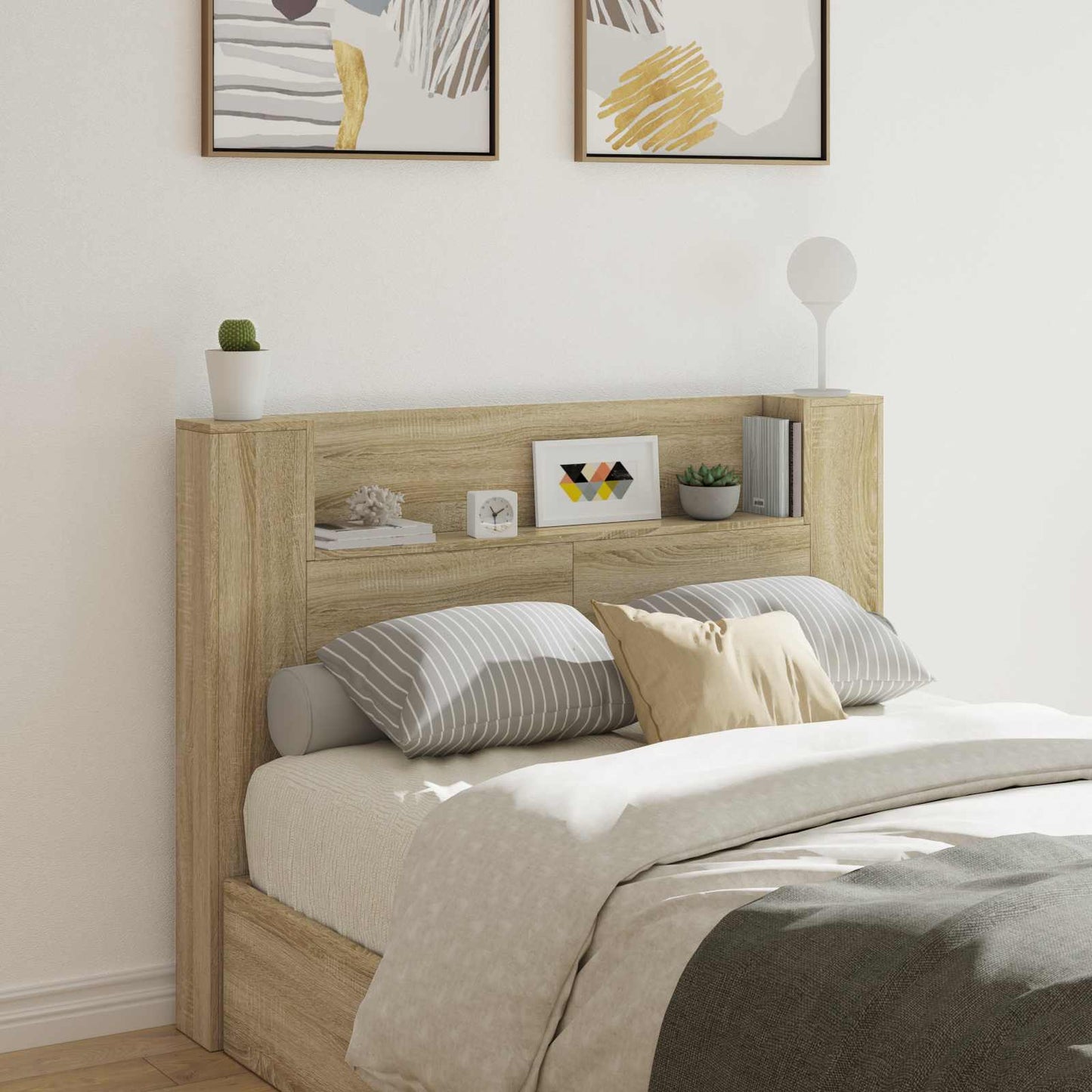 vidaXL Headboard Cabinet with LED Sonoma Engineered Wood 1