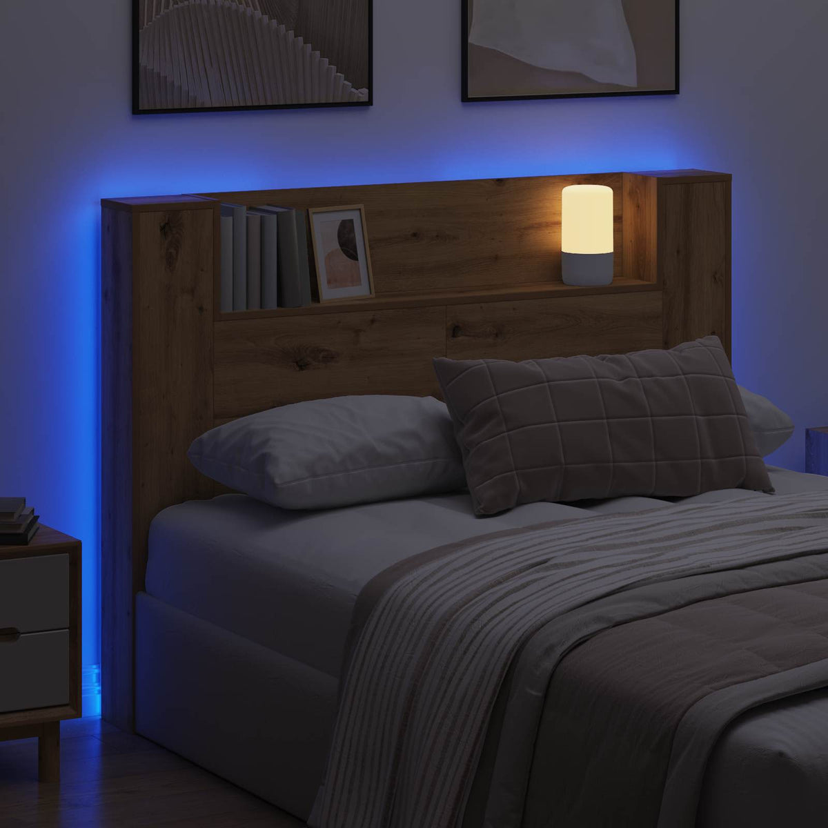 vidaXL Headboard Cabinet with LED Artisan Oak Engineered Wood 4