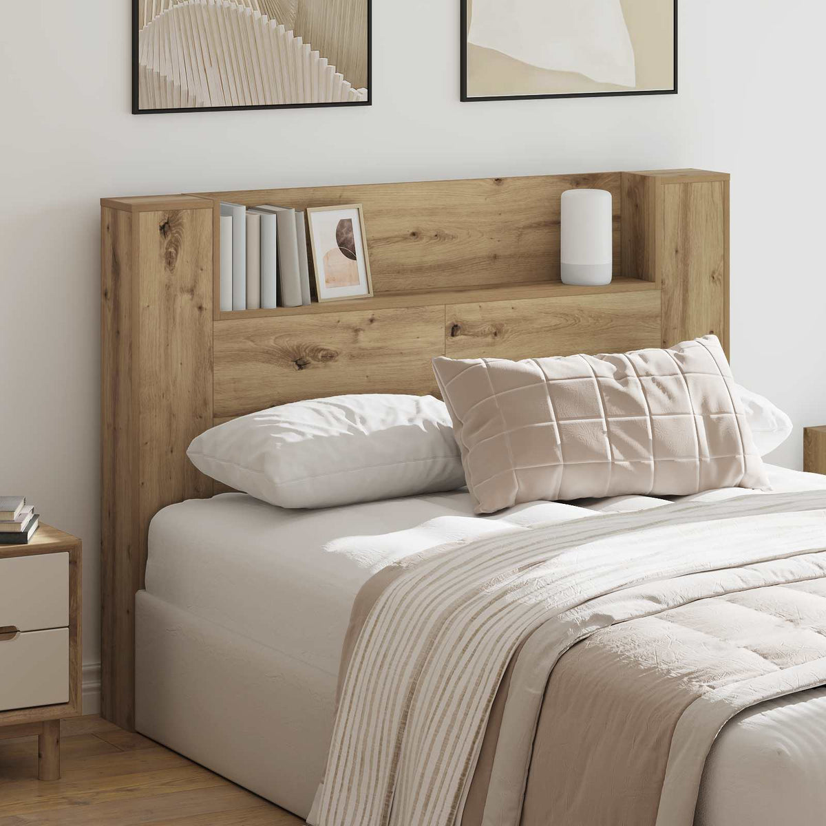 vidaXL Headboard Cabinet with LED Artisan Oak Engineered Wood 1