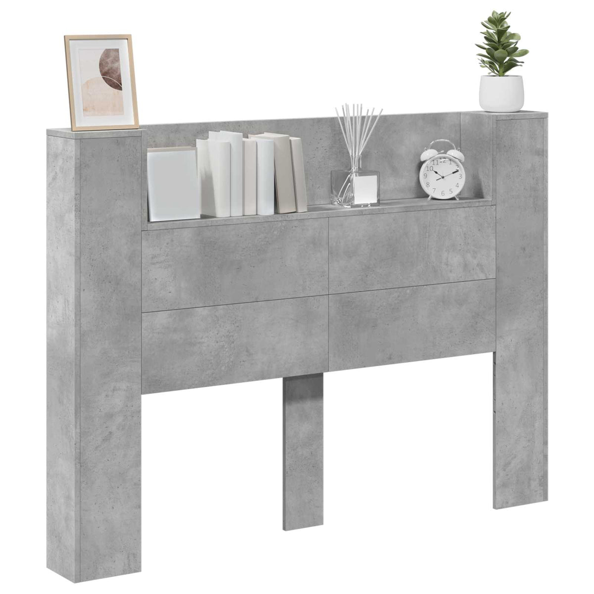 Headboard Cabinet with LED Engineered Wood Width 140 cm Concrete grey