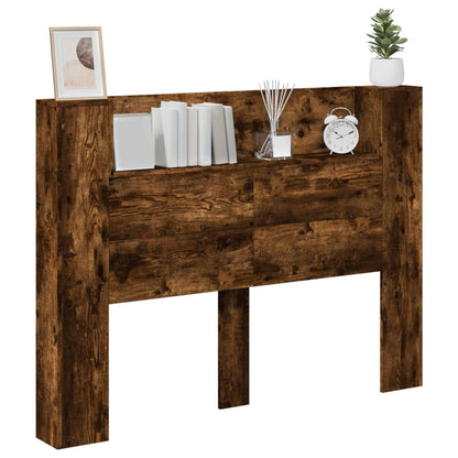 Headboard Cabinet with LED Engineered Wood Width 140 cm Smoked oak