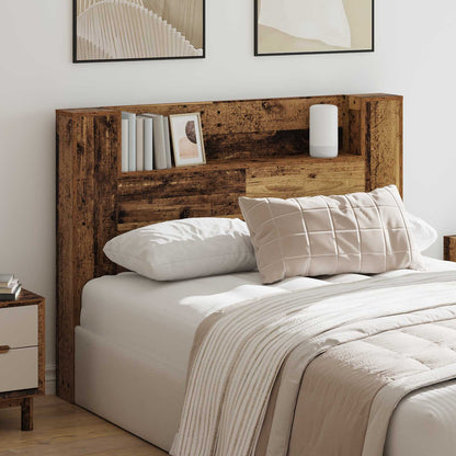 Headboard Cabinet with LED Engineered Wood Width 140 cm Old wood