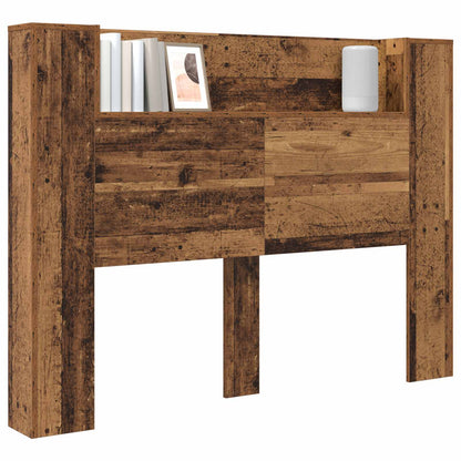 Headboard Cabinet with LED Engineered Wood Width 140 cm Old wood