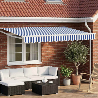 Manual Awning with Solar LED 3.5 x 2 m White Blue and white