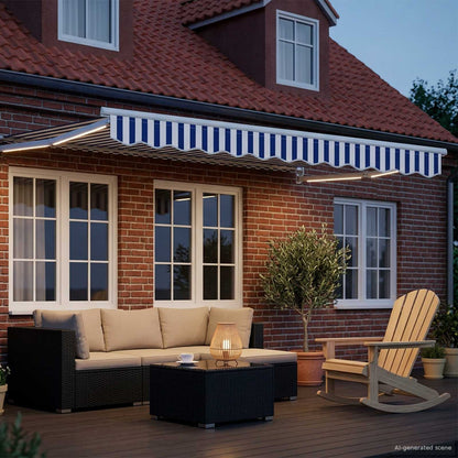 Manual Awning with Solar LED 3.5 x 2 m White Blue and white