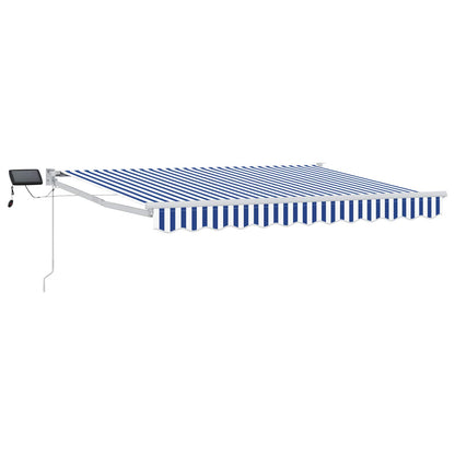 Manual Awning with Solar LED 3.5 x 2 m White Blue and white