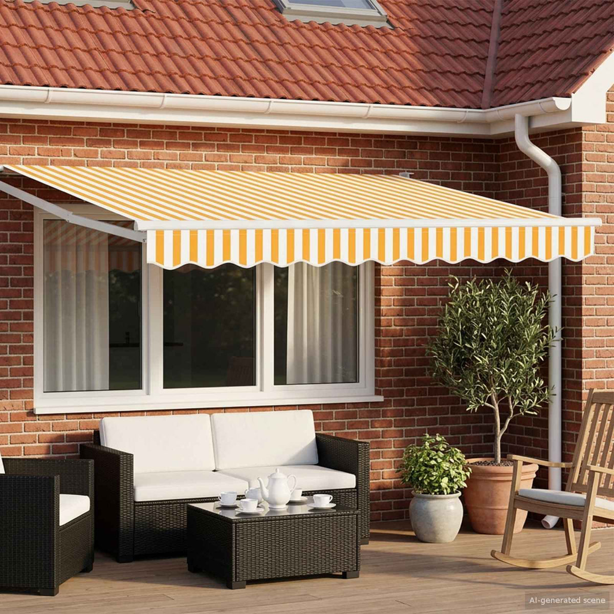 Manual Awning with Solar LED 3.5 x 2 m White Yellow and white