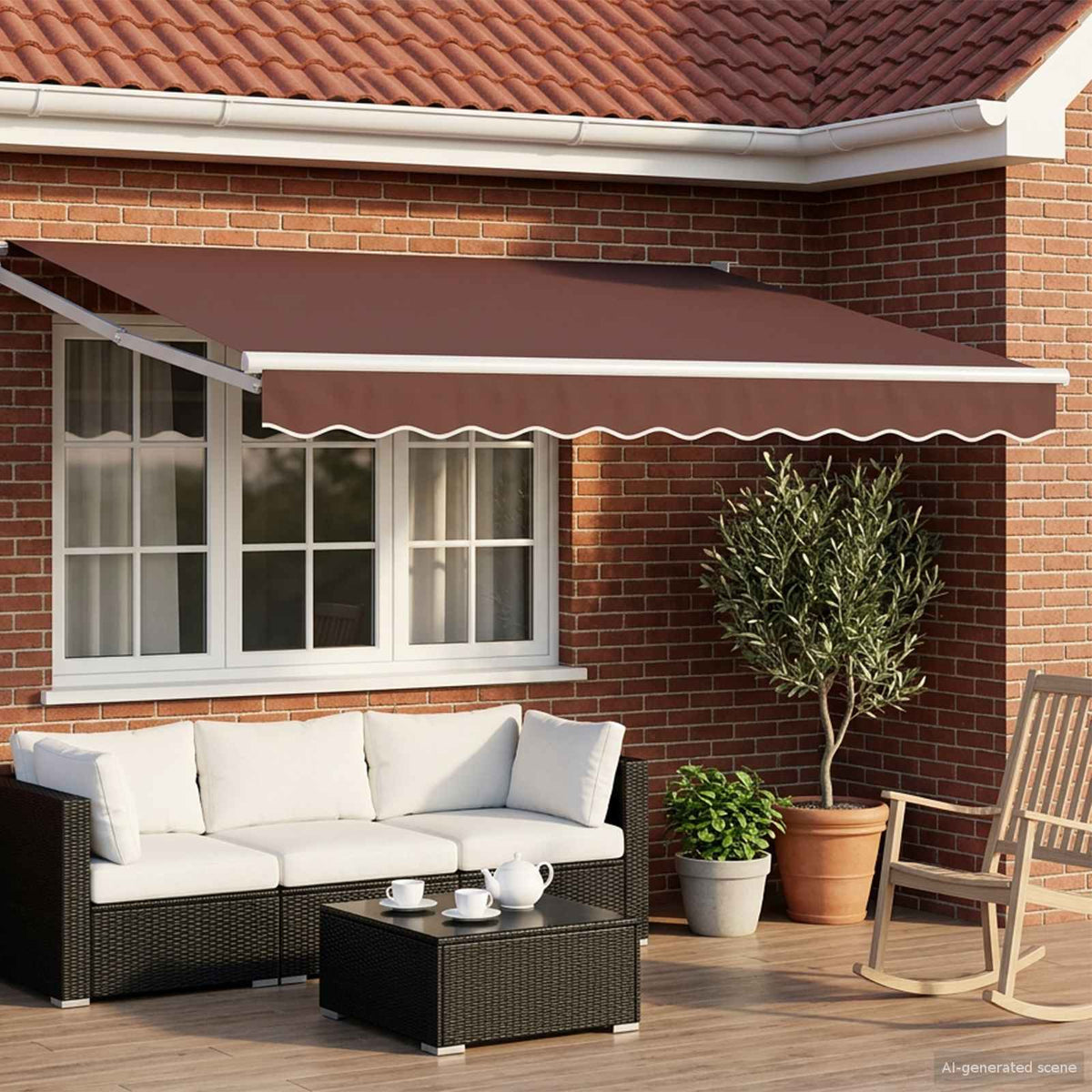 Manual Awning with Solar LED 3.5 x 2 m White Brown