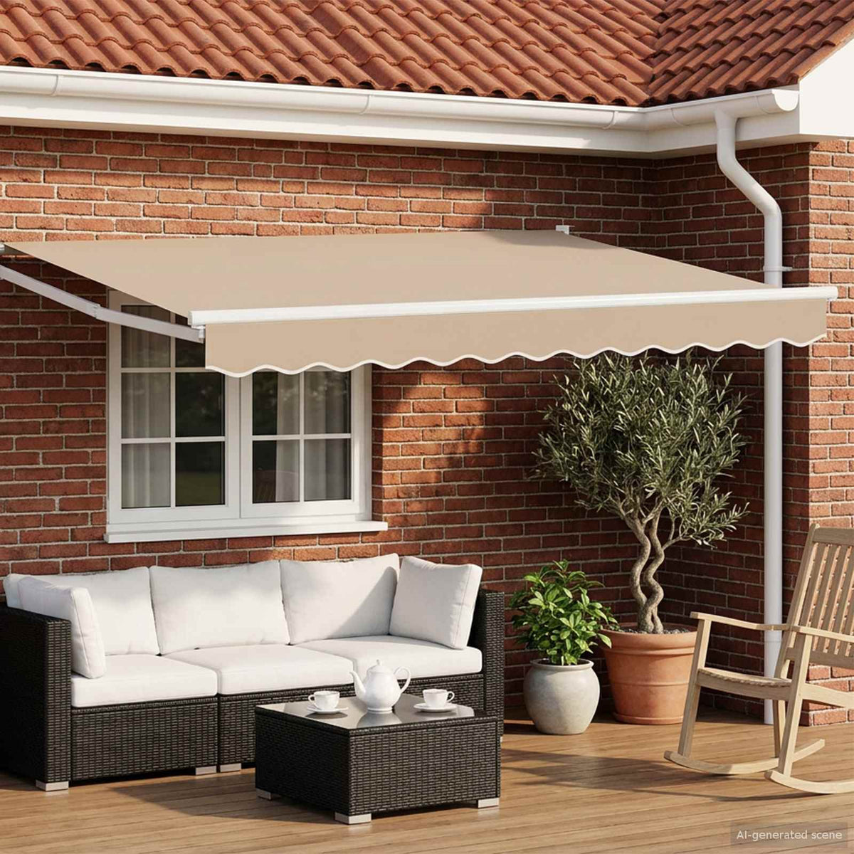Manual Awning with Solar LED 3.5 x 2 m White Beige