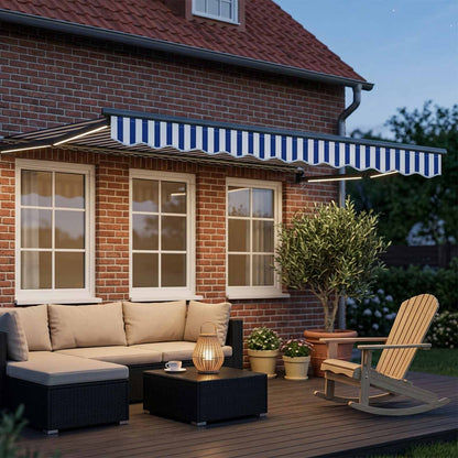 Manual Awning Solar LED Anthracite Blue white