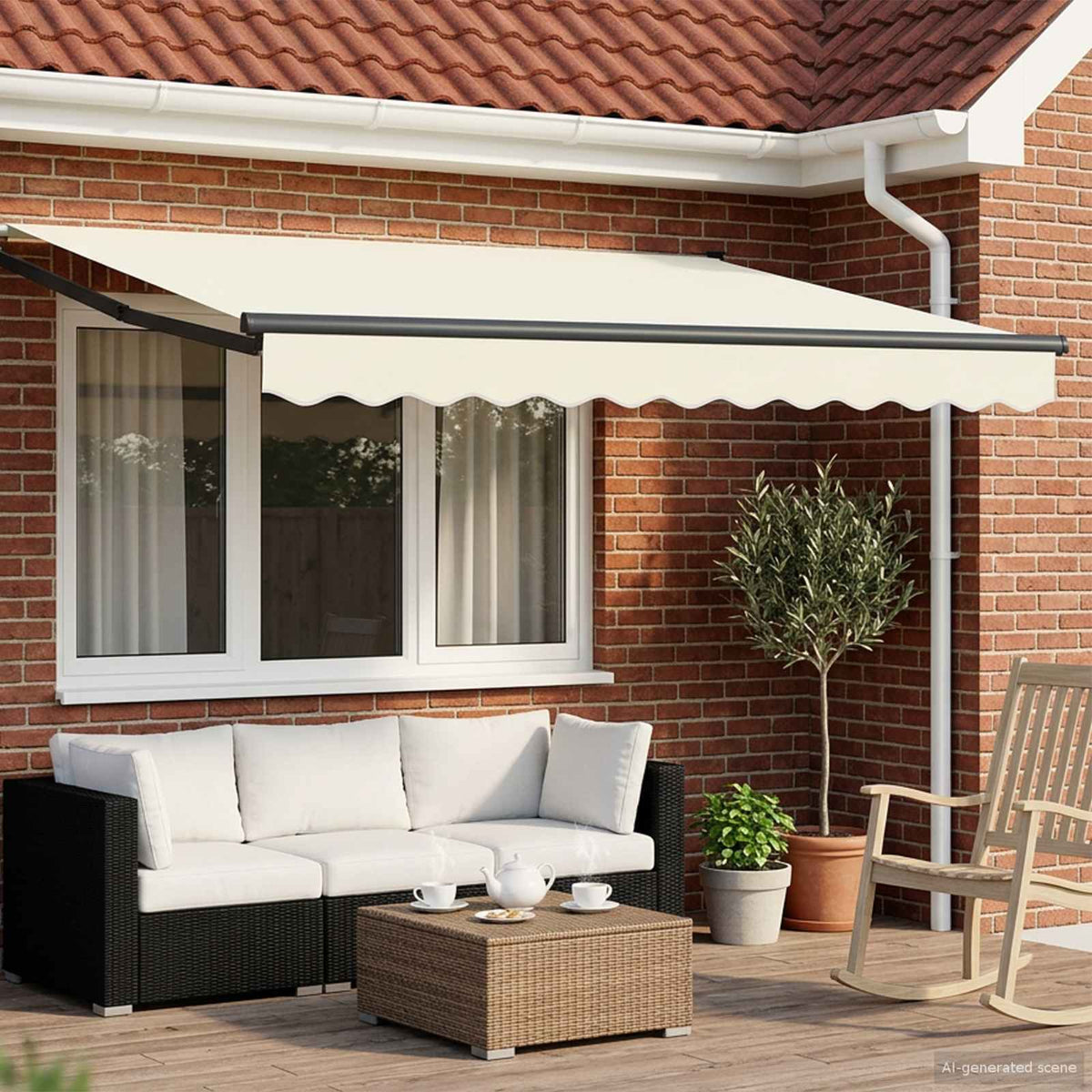 Manual Awning Solar LED Anthracite Cream