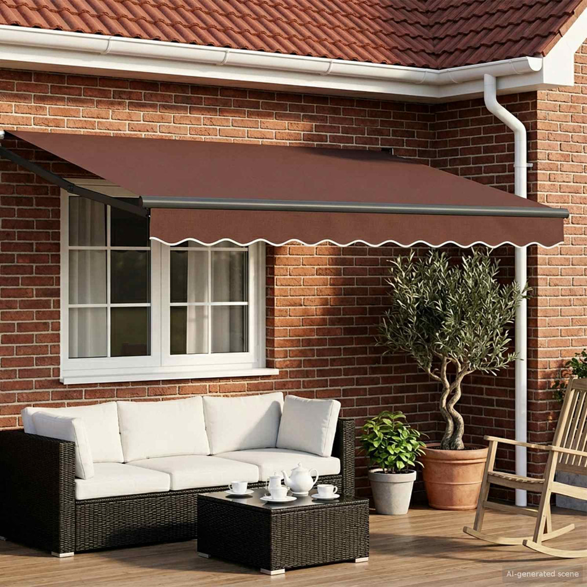 Manual Awning Solar LED Anthracite Brown