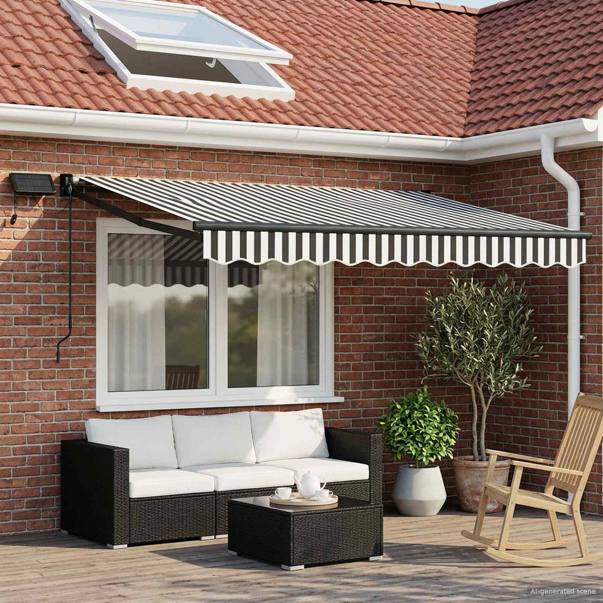 Manual Awning Solar LED Anthracite white