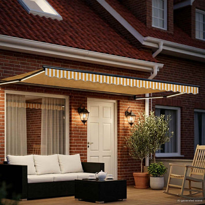 Manual Awning with Solar LED 4 x 2 m 100% Polyester Anthracite Yellow and white