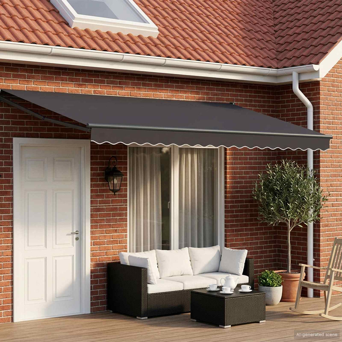 Manual Awning Solar LED Polyester Anthracite