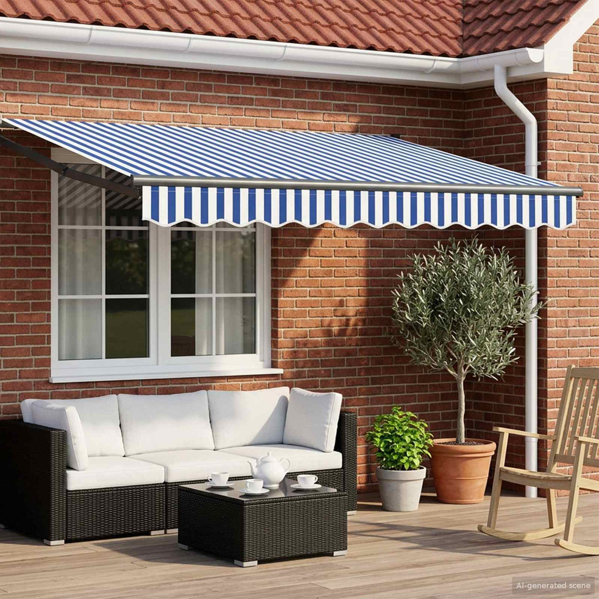Manual Awning with Solar LED 3.5 x 2.5 m Anthracite Blue and white