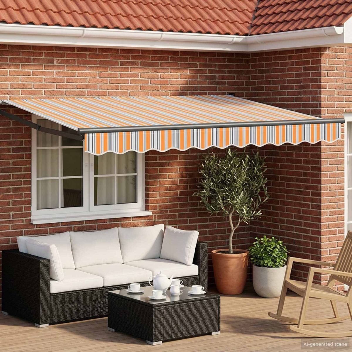 Manual Awning with Solar LED 3.5 x 2.5 m Anthracite Blue and orange
