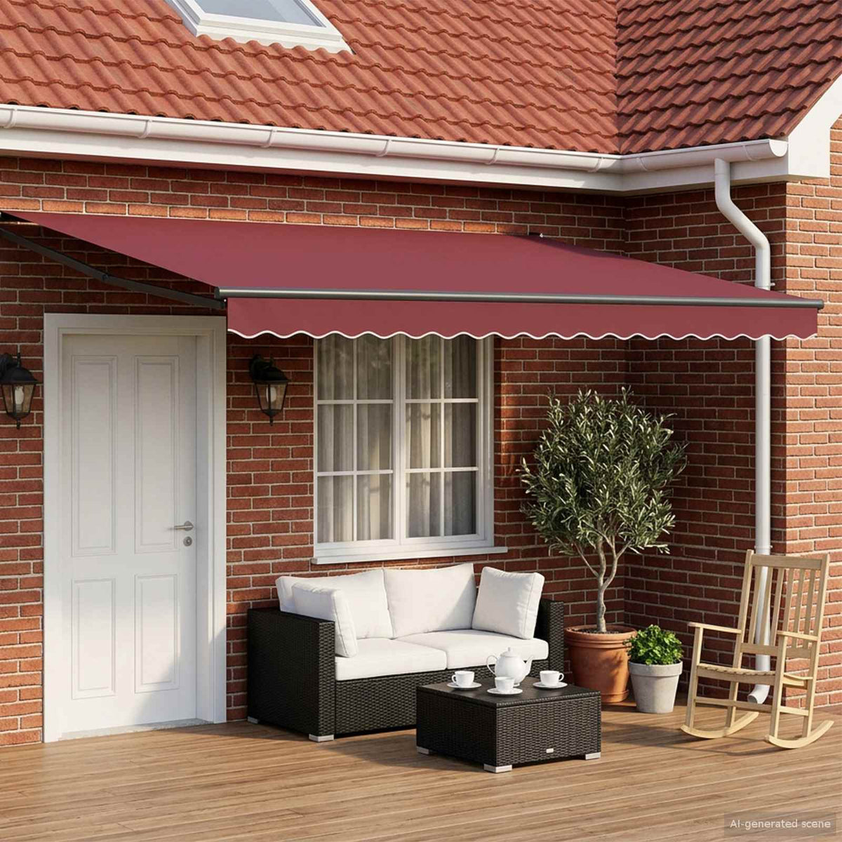 Manual Awning with Solar LED 4.5 x 3 m Anthracite Burgundy red