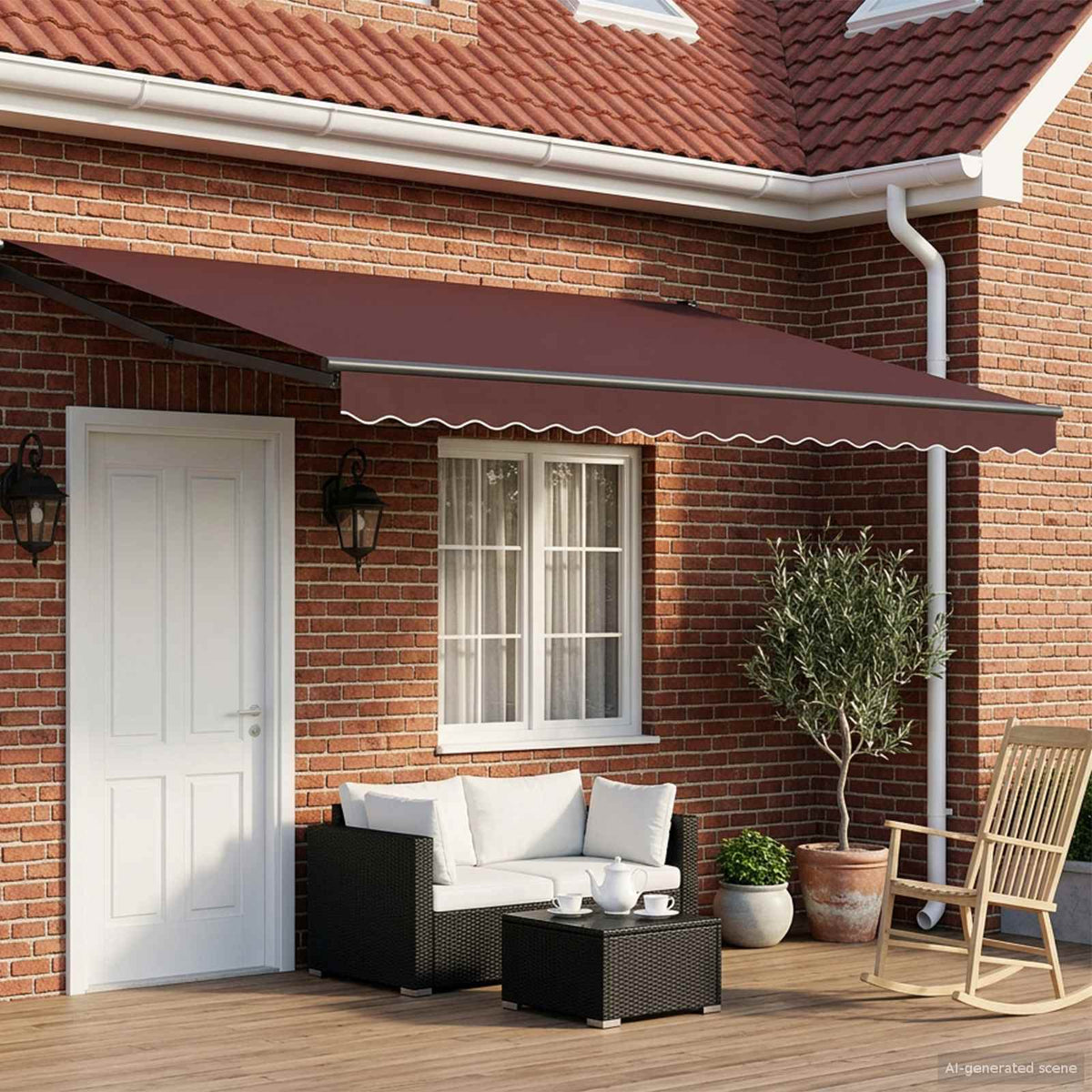 Manual Awning Solar LED Anthracite Brown