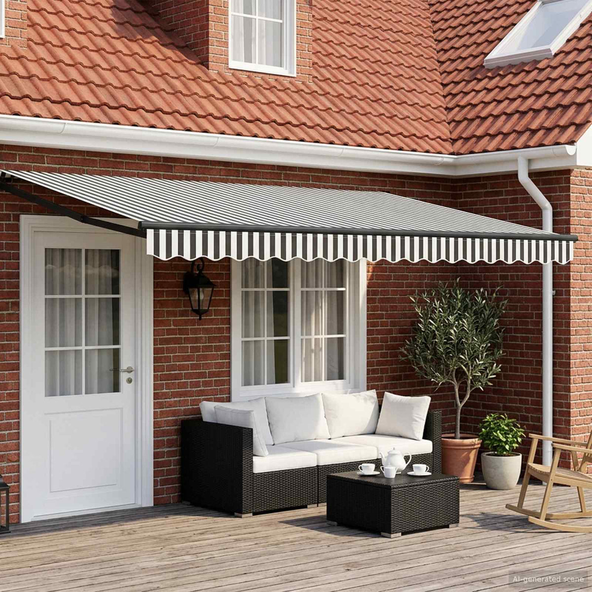 Manual Awning Solar LED Anthracite white