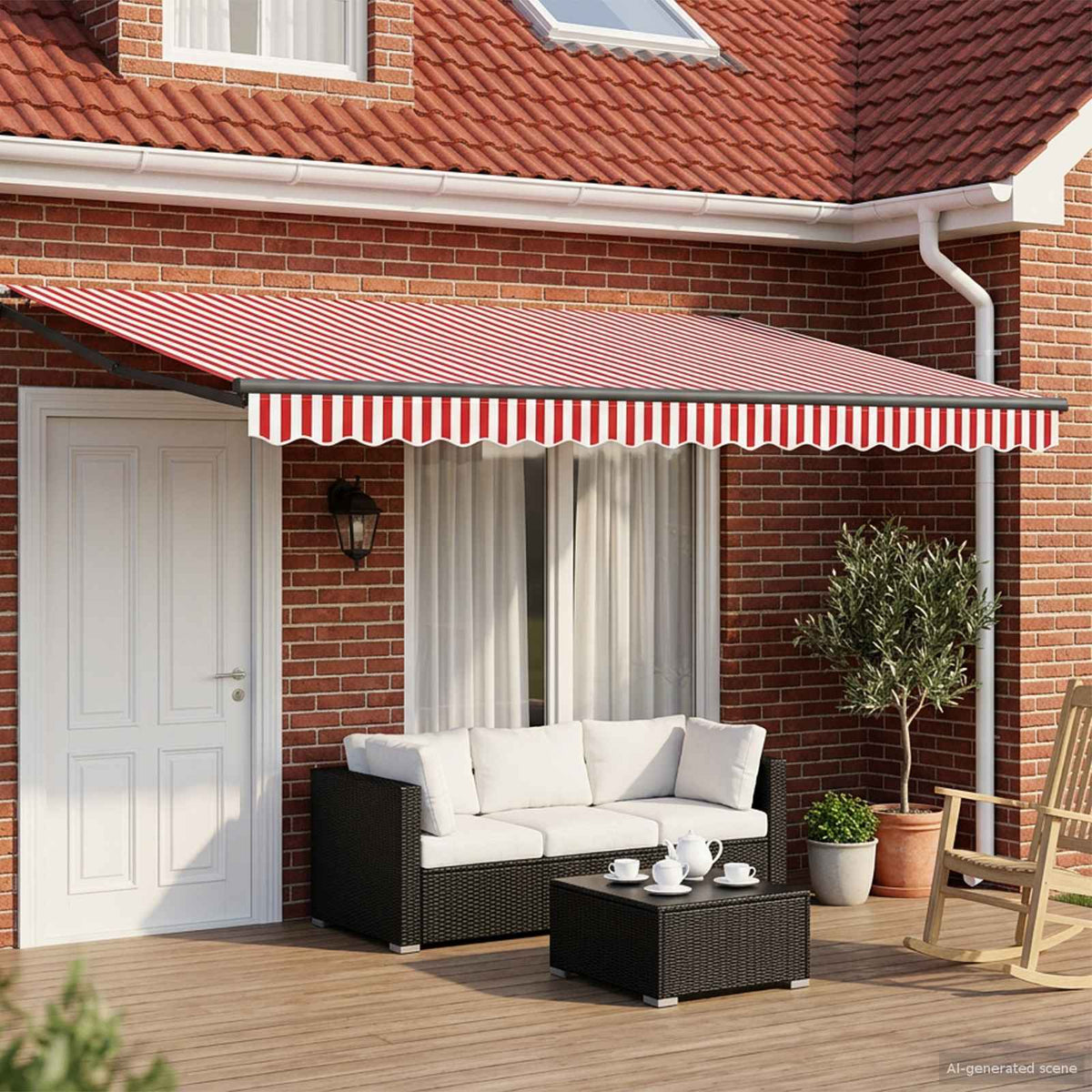 Manual Awning Solar LED Anthracite Red white