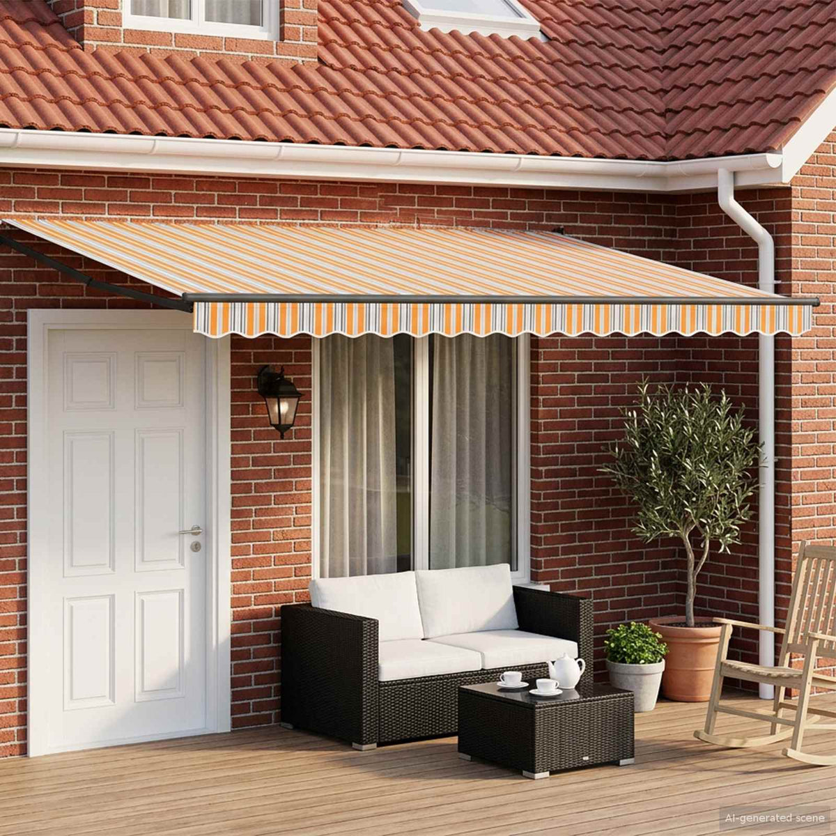 Manual Awning Solar LED Anthracite Blue orange