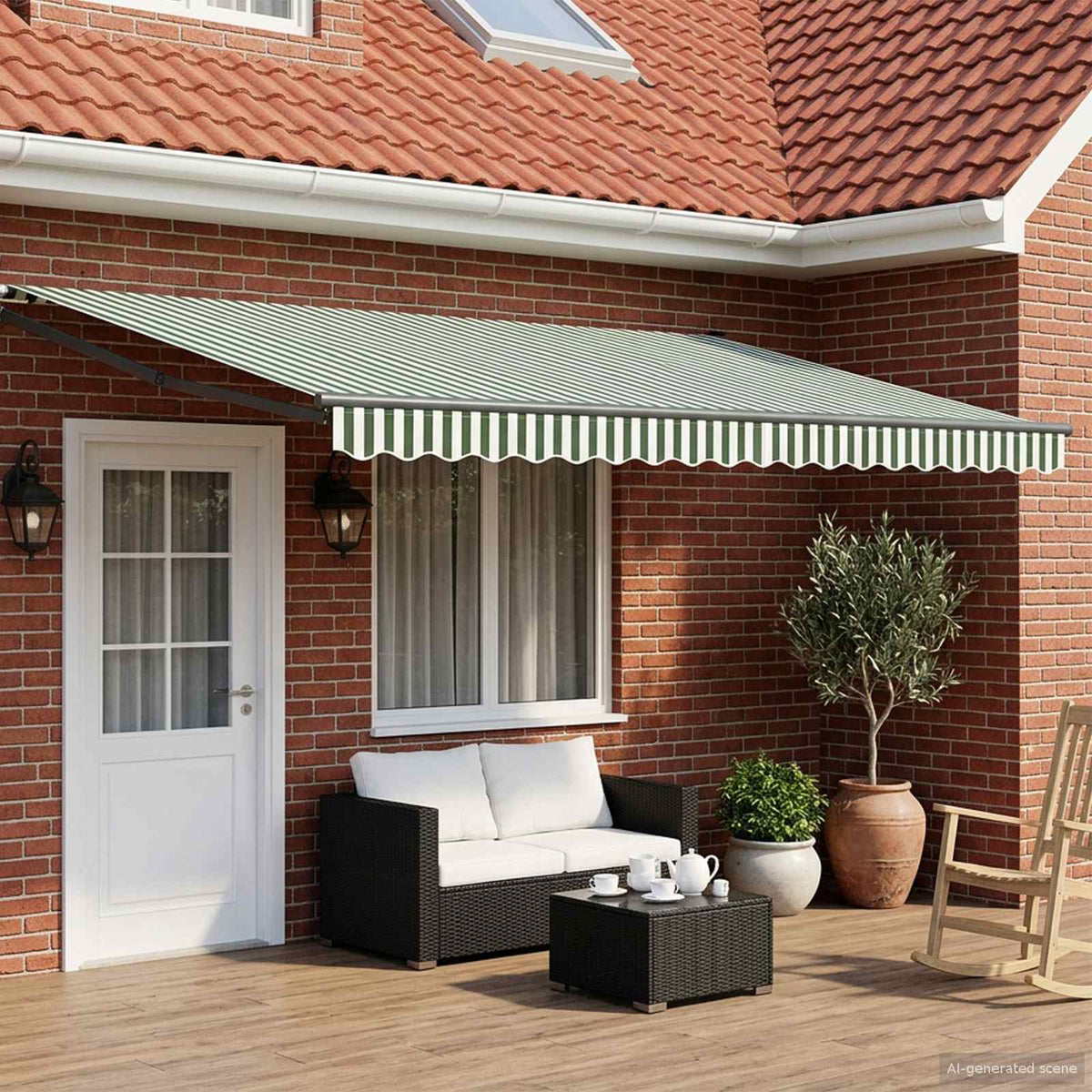 Manual Awning Solar LED Anthracite Green white