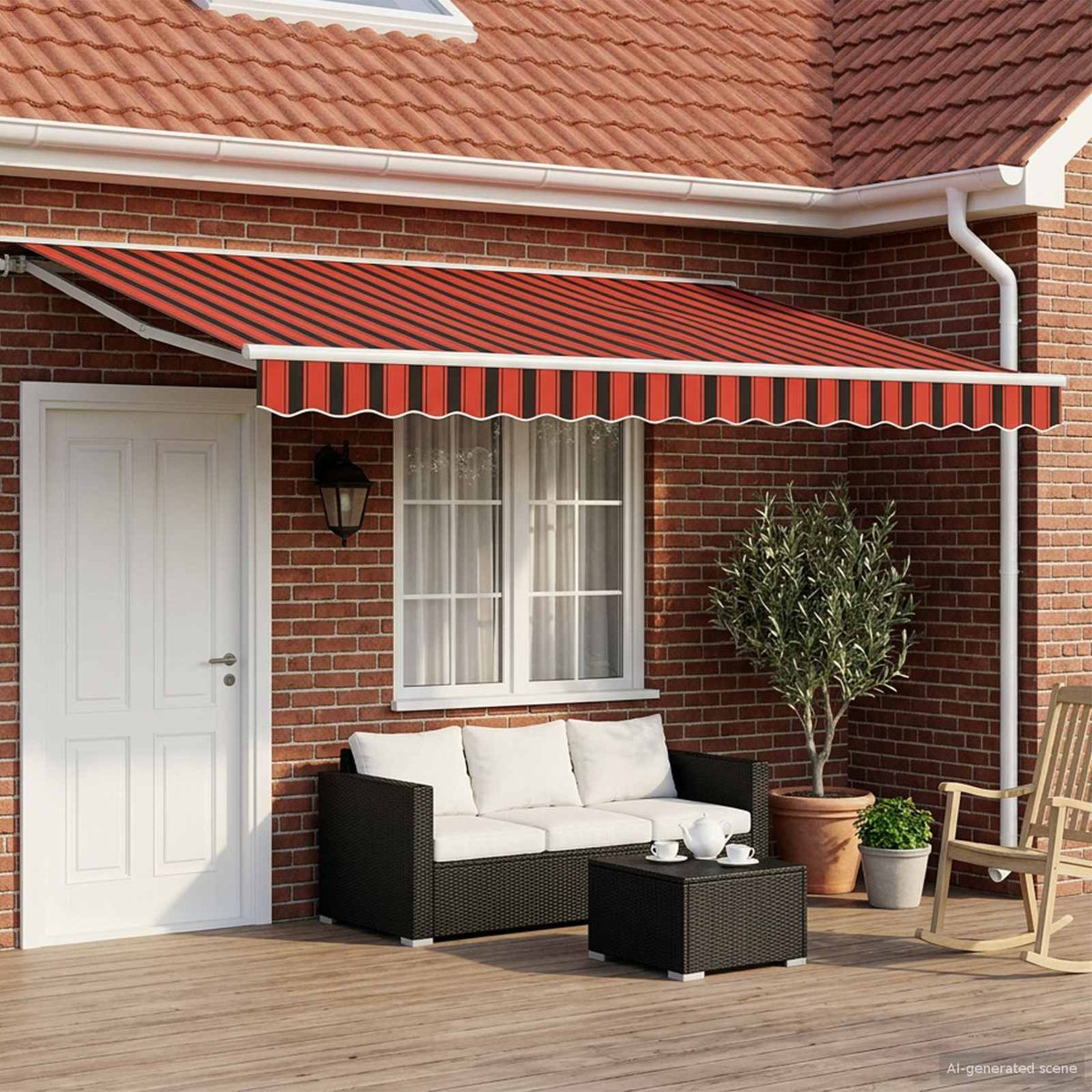 Manual Awning 4.5 x 3.5 m Beige 100% Polyester Orange/black/yellow (white frame)
