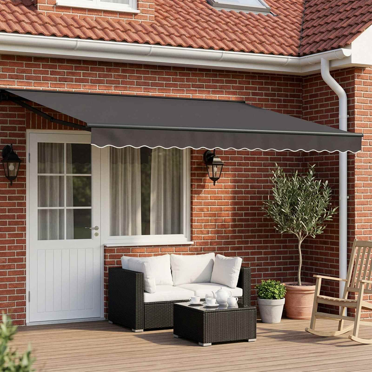 Manual Awning 4.5 x 3.5 m Beige 100% Polyester Anthracite (anthracite frame)