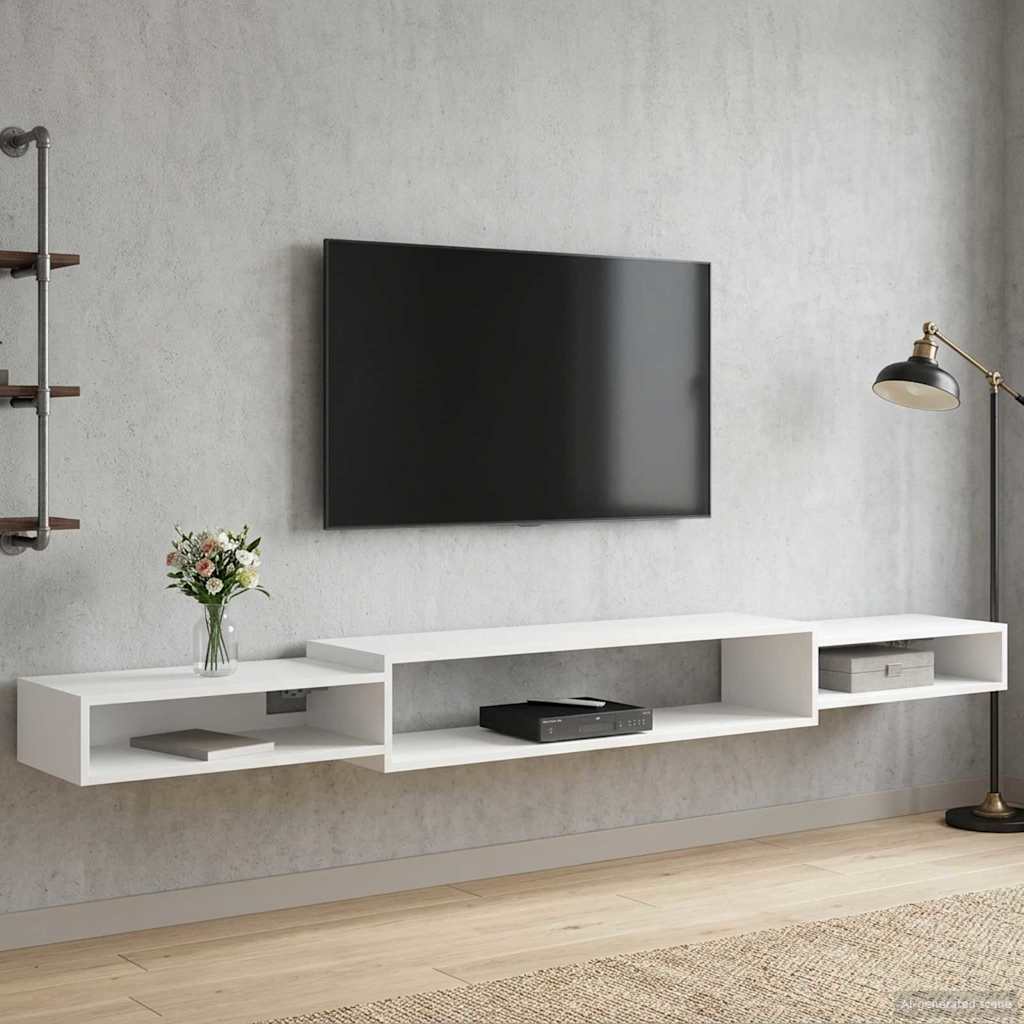 vidaXL Wall-mounted TV Cabinet Wall-Mounted White 220 x 28 x 21 cm 4