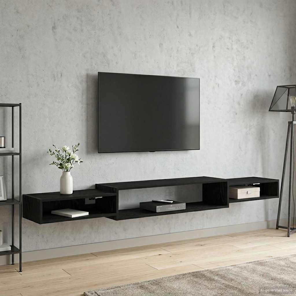 vidaXL Wall-mounted TV Cabinet Wall-Mounted Black Oak 220 x 28 x 21 cm 1