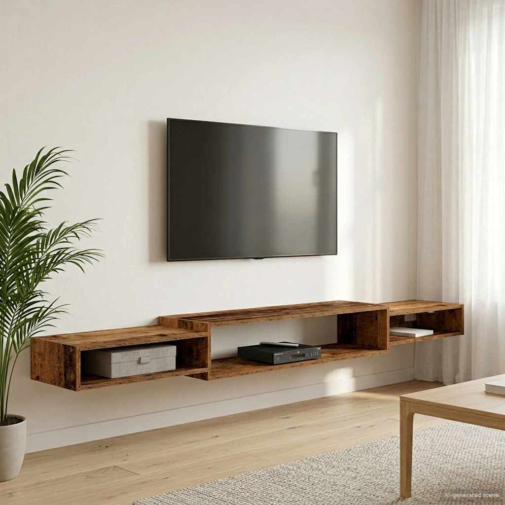 vidaXL Wall-mounted TV Cabinet Wall-Mounted Old Wood 220 x 28 x 21 cm 1