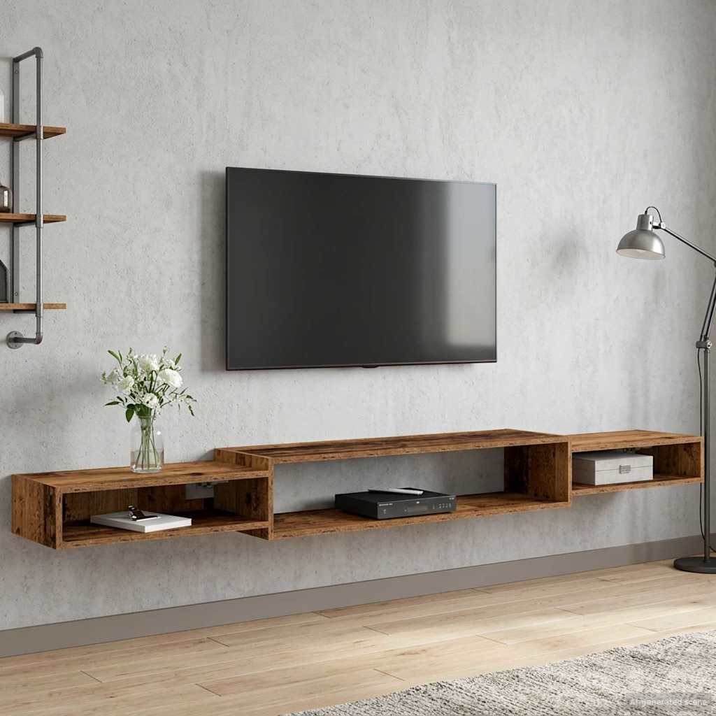vidaXL Wall-mounted TV Cabinet Wall-Mounted Old Wood 220 x 28 x 21 cm 4