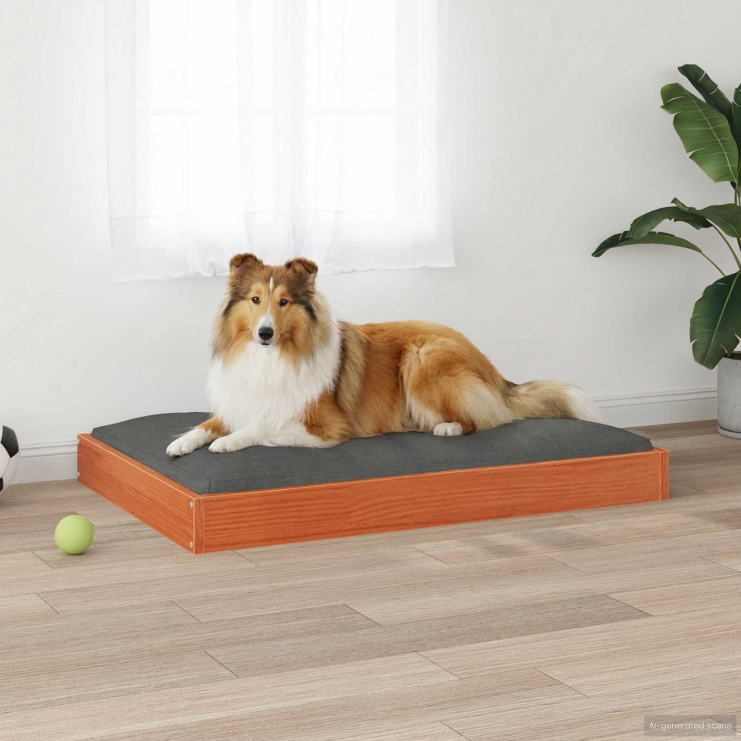 vidaXL Dog Bed Wax Brown 92 x 64 x 9 cm Solid Pine Wood 4