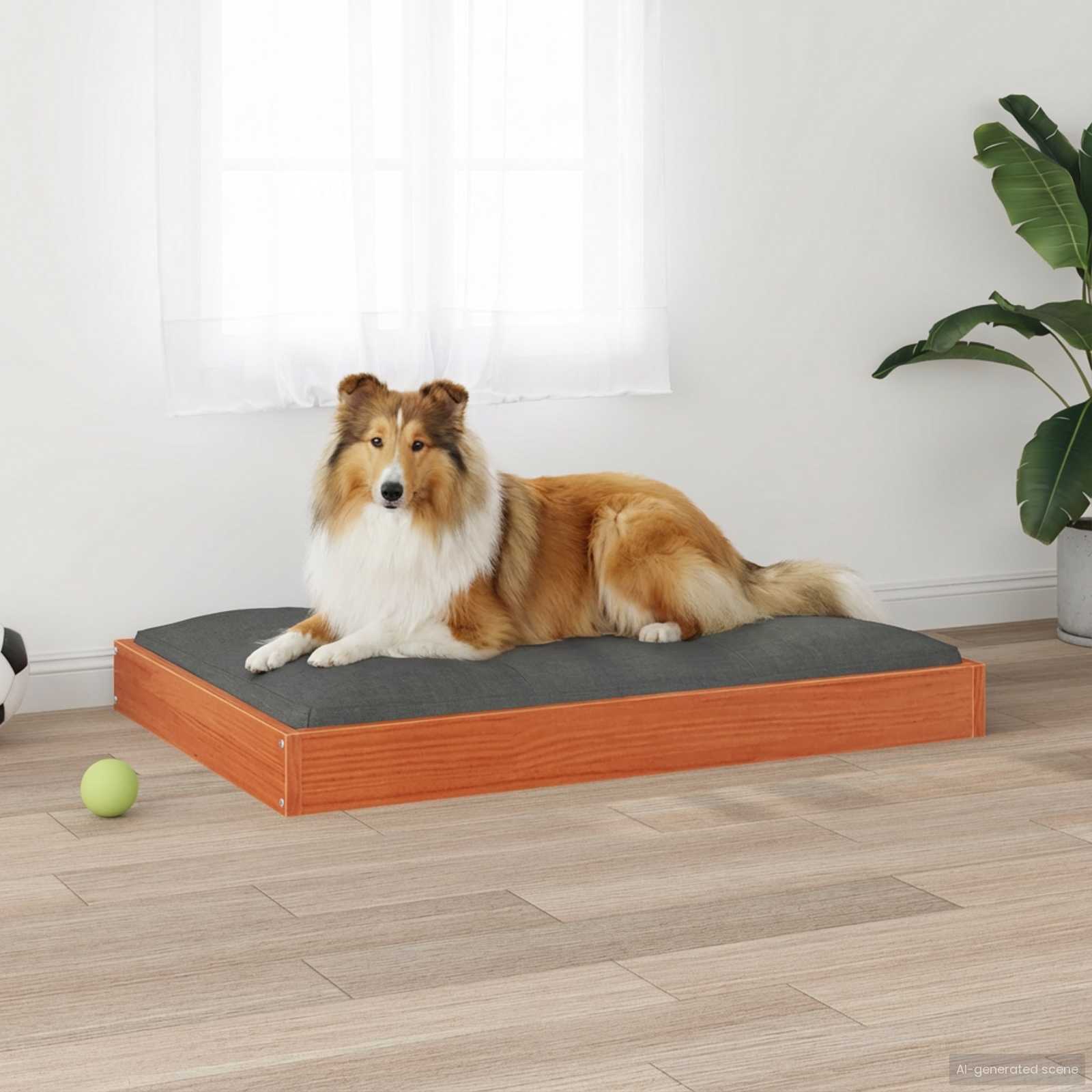 vidaXL Dog Bed Wax Brown 92 x 64 x 9 cm Solid Pine Wood 4