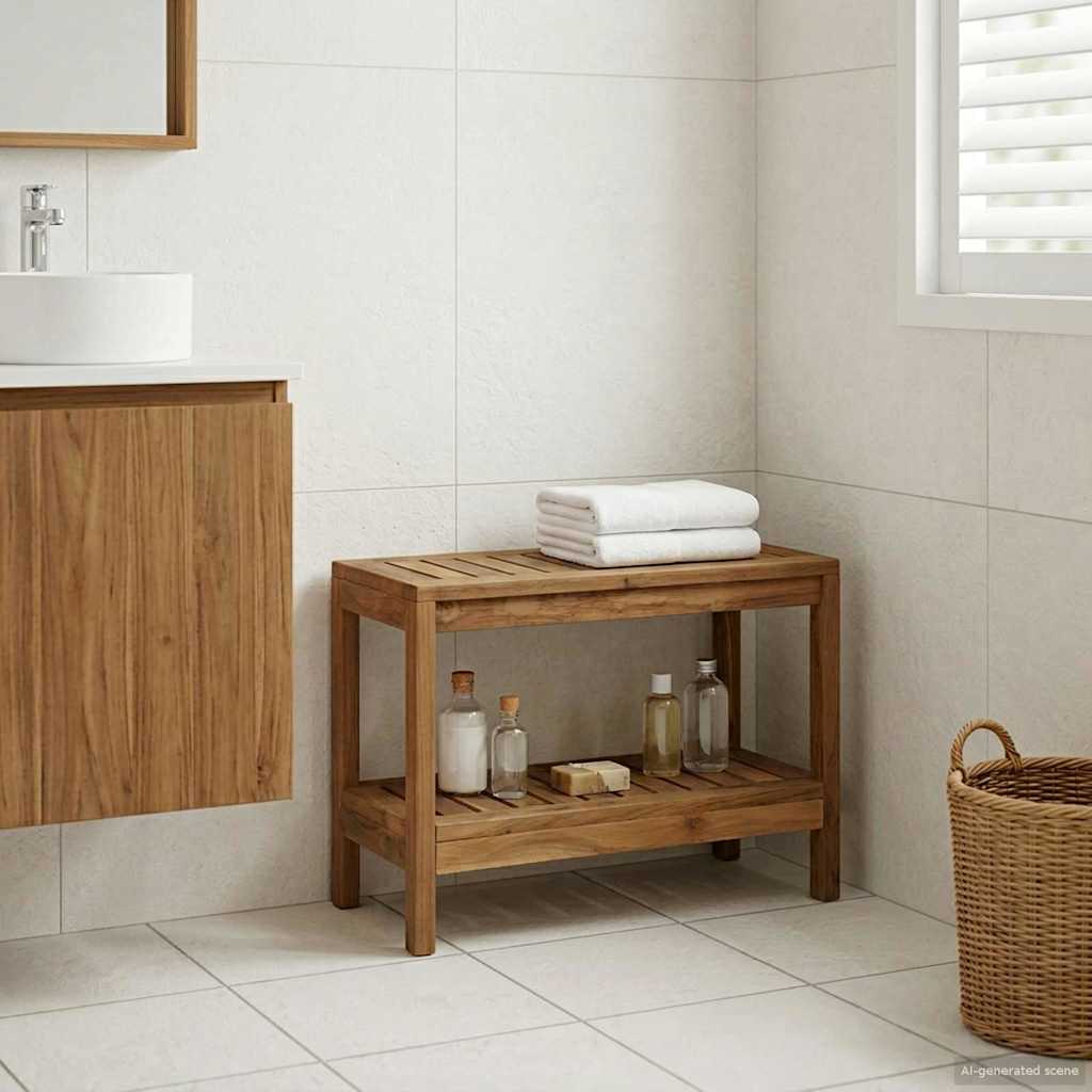 Bathroom Side Table Natural Solid Teak Wood